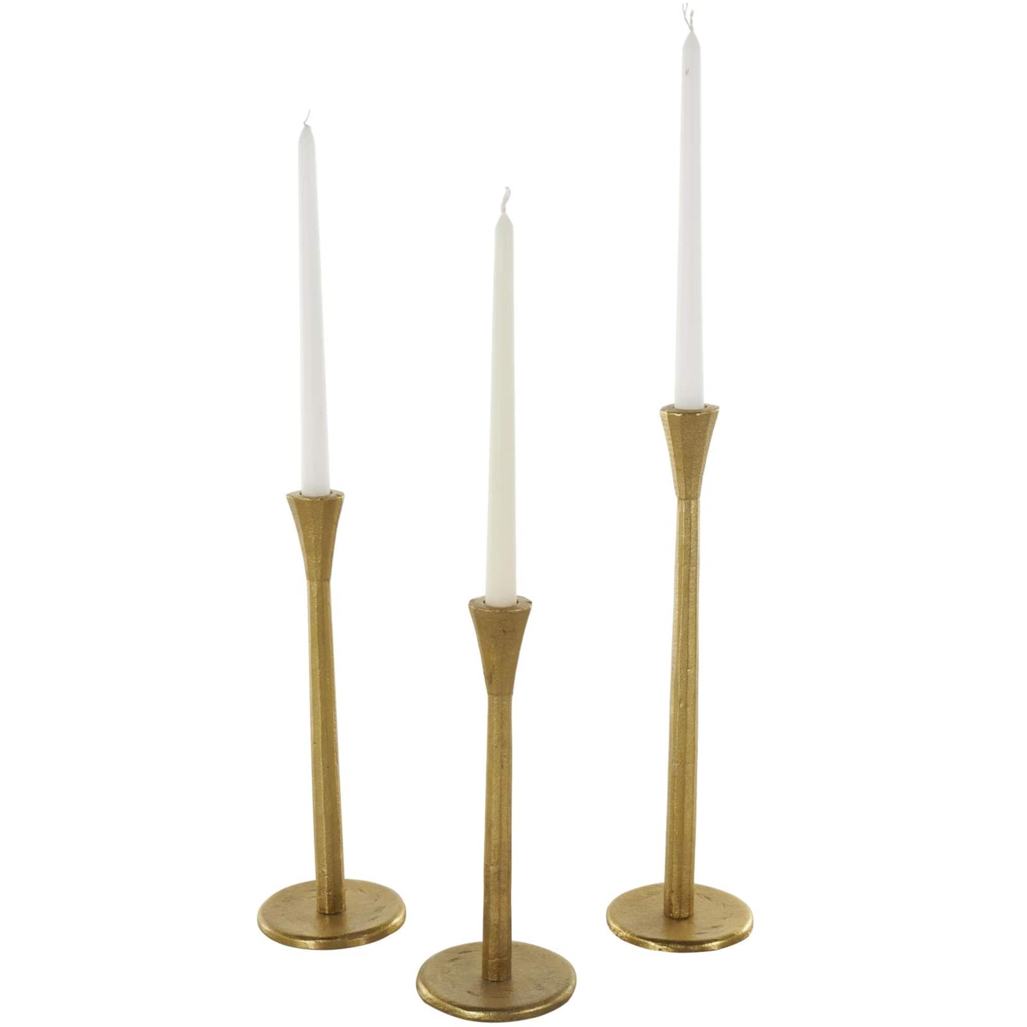 Gold Aluminum Metal Tapered Slim Minimalistic Decorative Candle Holder with Round Base, 3ct.